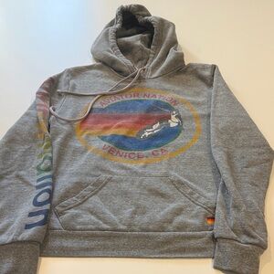 Aviator Nation Gray Hoodie with Rainbow Sleeve